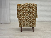 Danish_Highback_Armchair_in_Brown_Beige_Fabric_and_Teak,_Denmark,_1970s