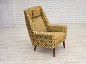 Danish_Highback_Armchair_in_Brown_Beige_Fabric_and_Teak,_Denmark,_1970s