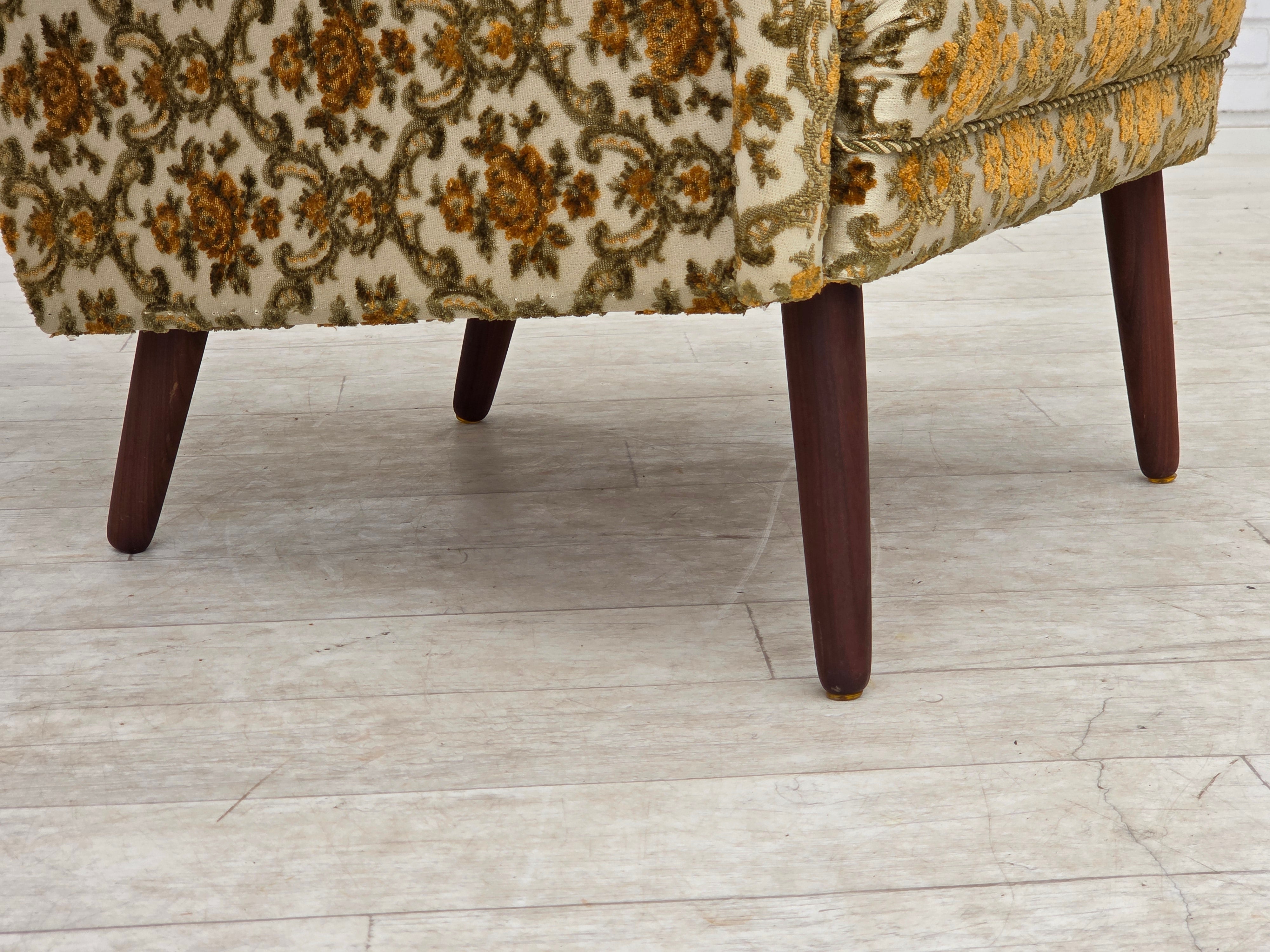 Danish_Highback_Armchair_in_Brown_Beige_Fabric_and_Teak,_Denmark,_1970s