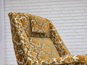 Danish_Highback_Armchair_in_Brown_Beige_Fabric_and_Teak,_Denmark,_1970s