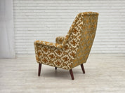 Danish_Highback_Armchair_in_Brown_Beige_Fabric_and_Teak,_Denmark,_1970s