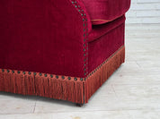 Danish_Highback_Armchair_in_Red_Velour_and_Ash_Wood_with_Reversible_Cushion,_Denmark,_1970s