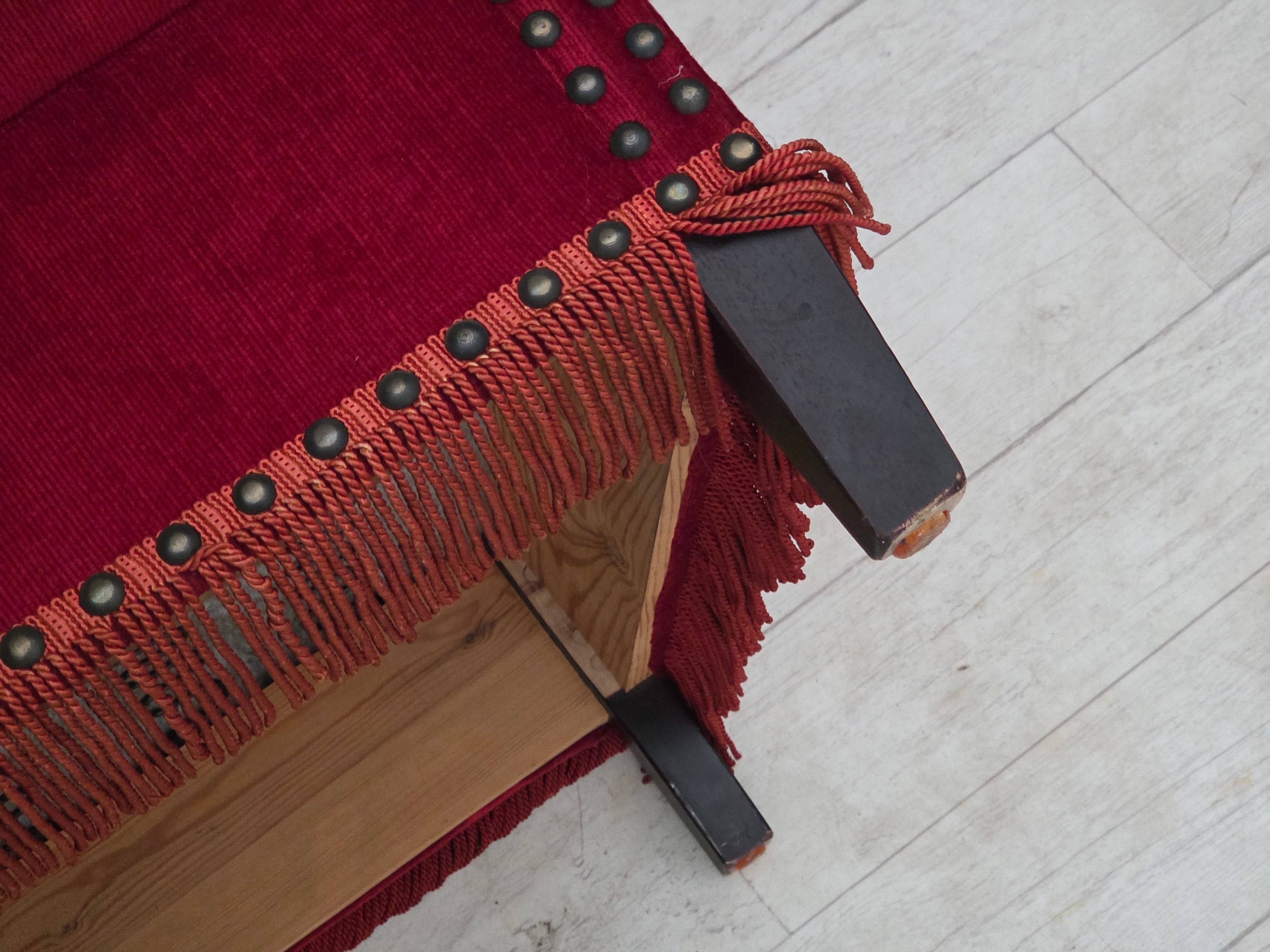 Danish_Highback_Armchair_in_Red_Velour_and_Ash_Wood_with_Reversible_Cushion,_Denmark,_1970s