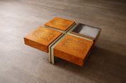 1970s_Italian_Coffee_Table_in_Walnut_Burl,_Chrome_and_Brass,_Willy_Rizzo_Style