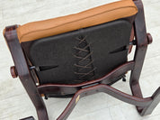 Norwegian_Mid-Century_Modern_Adjustable_Bentwood_Lounge_Chair_with_Light_Brown_Leather_and_Canvas,_1970s