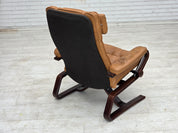 Norwegian_Mid-Century_Modern_Adjustable_Bentwood_Lounge_Chair_with_Light_Brown_Leather_and_Canvas,_1970s