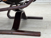 Norwegian_Mid-Century_Modern_Adjustable_Bentwood_Lounge_Chair_with_Light_Brown_Leather_and_Canvas,_1970s