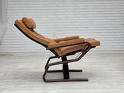 Norwegian_Mid-Century_Modern_Adjustable_Bentwood_Lounge_Chair_with_Light_Brown_Leather_and_Canvas,_1970s