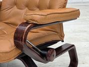 Norwegian_Mid-Century_Modern_Adjustable_Bentwood_Lounge_Chair_with_Light_Brown_Leather_and_Canvas,_1970s