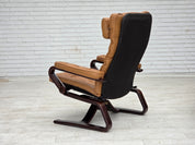 Norwegian_Mid-Century_Modern_Adjustable_Bentwood_Lounge_Chair_with_Light_Brown_Leather_and_Canvas,_1970s