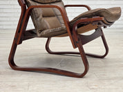 Norwegian_Brown_Leather_Lounge_Chair_with_Bentwood_Frame,_1970s