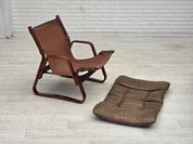 Norwegian_Brown_Leather_Lounge_Chair_with_Bentwood_Frame,_1970s