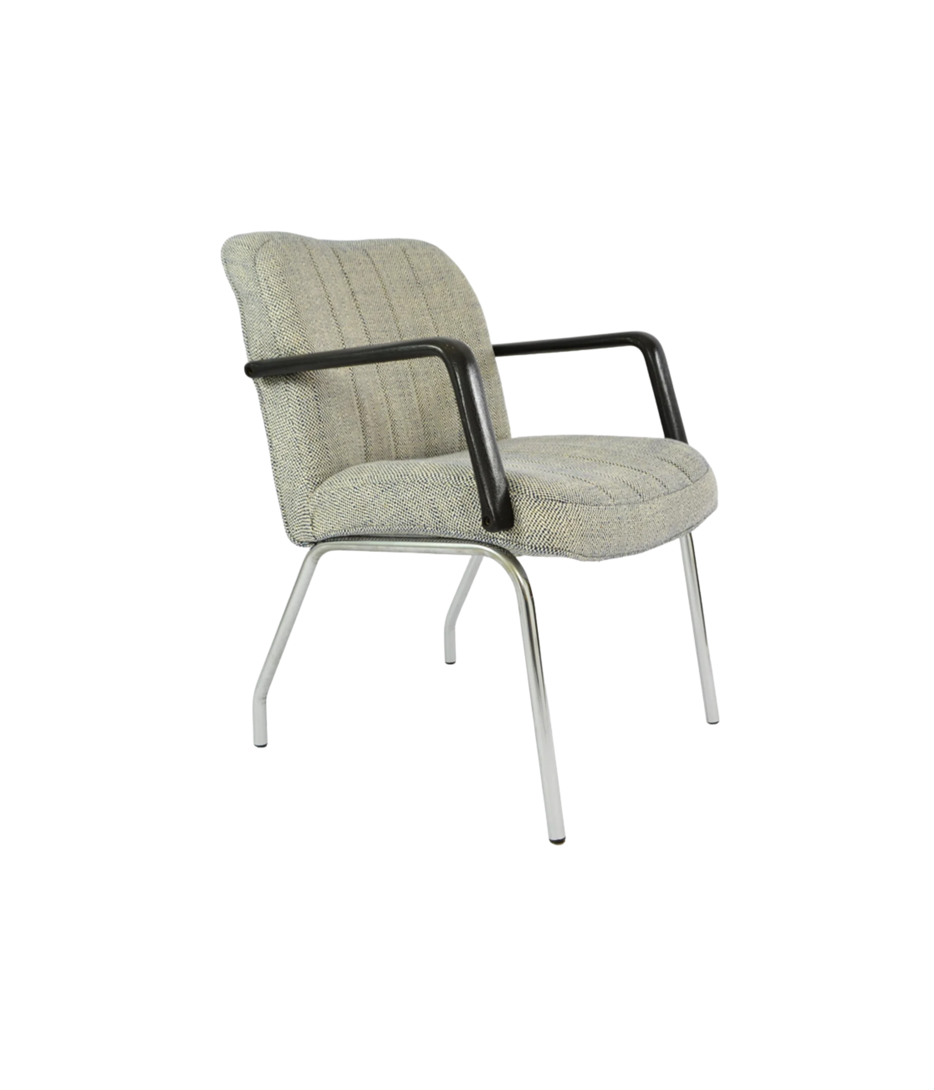 1970s_Office_Armchair_in_Mottled_Fabric_with_Chrome_Frame_and_Resin_Armrests