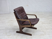 1970s_Scandinavian_Brown_Leather,_Beech_and_Canvas_Lounge_Armchair,_Denmark