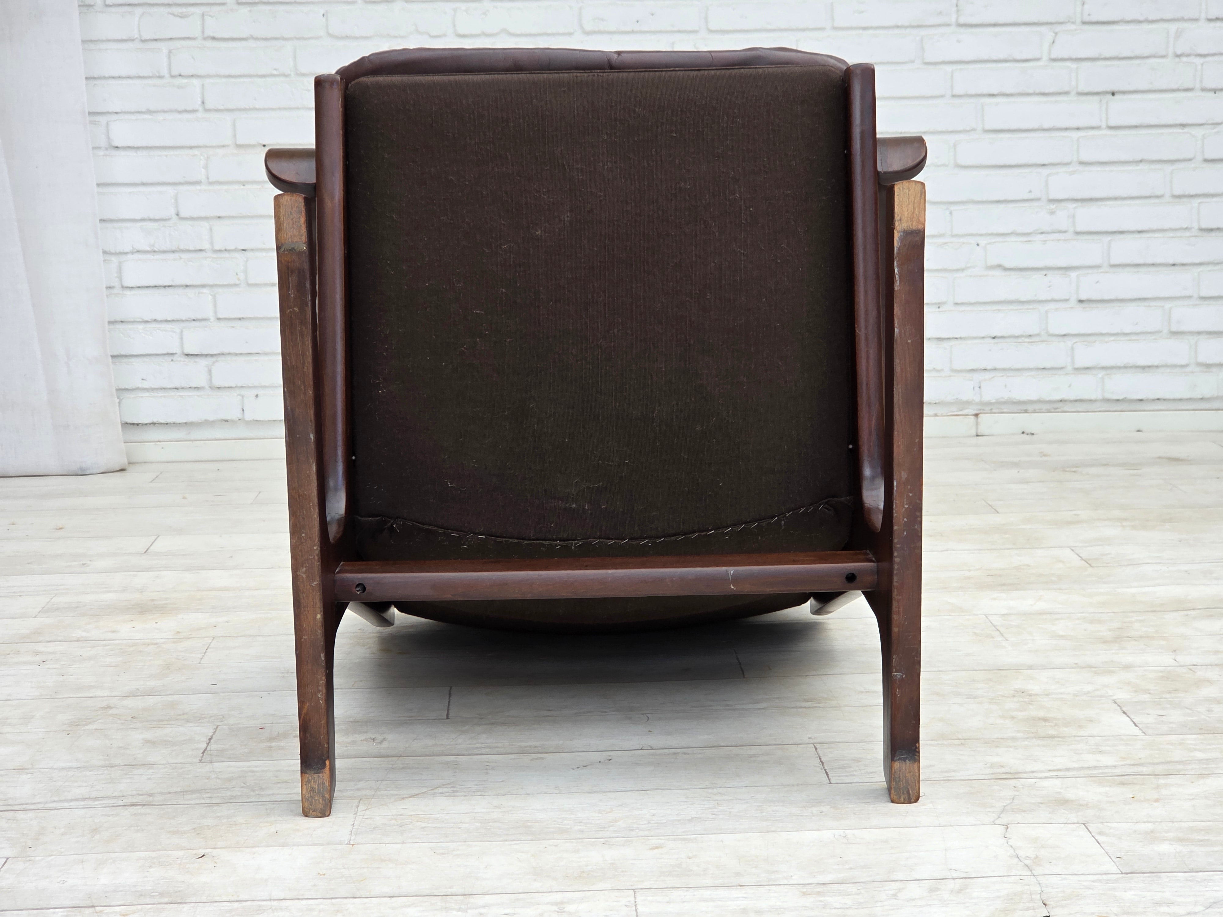 1970s_Scandinavian_Brown_Leather,_Beech_and_Canvas_Lounge_Armchair,_Denmark