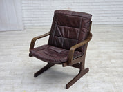 1970s_Scandinavian_Brown_Leather,_Beech_and_Canvas_Lounge_Armchair,_Denmark