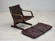 1970s_Scandinavian_Brown_Leather,_Beech_and_Canvas_Lounge_Armchair,_Denmark