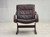 1970s_Scandinavian_Brown_Leather,_Beech_and_Canvas_Lounge_Armchair,_Denmark