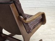1970s_Scandinavian_Brown_Leather,_Beech_and_Canvas_Lounge_Armchair,_Denmark