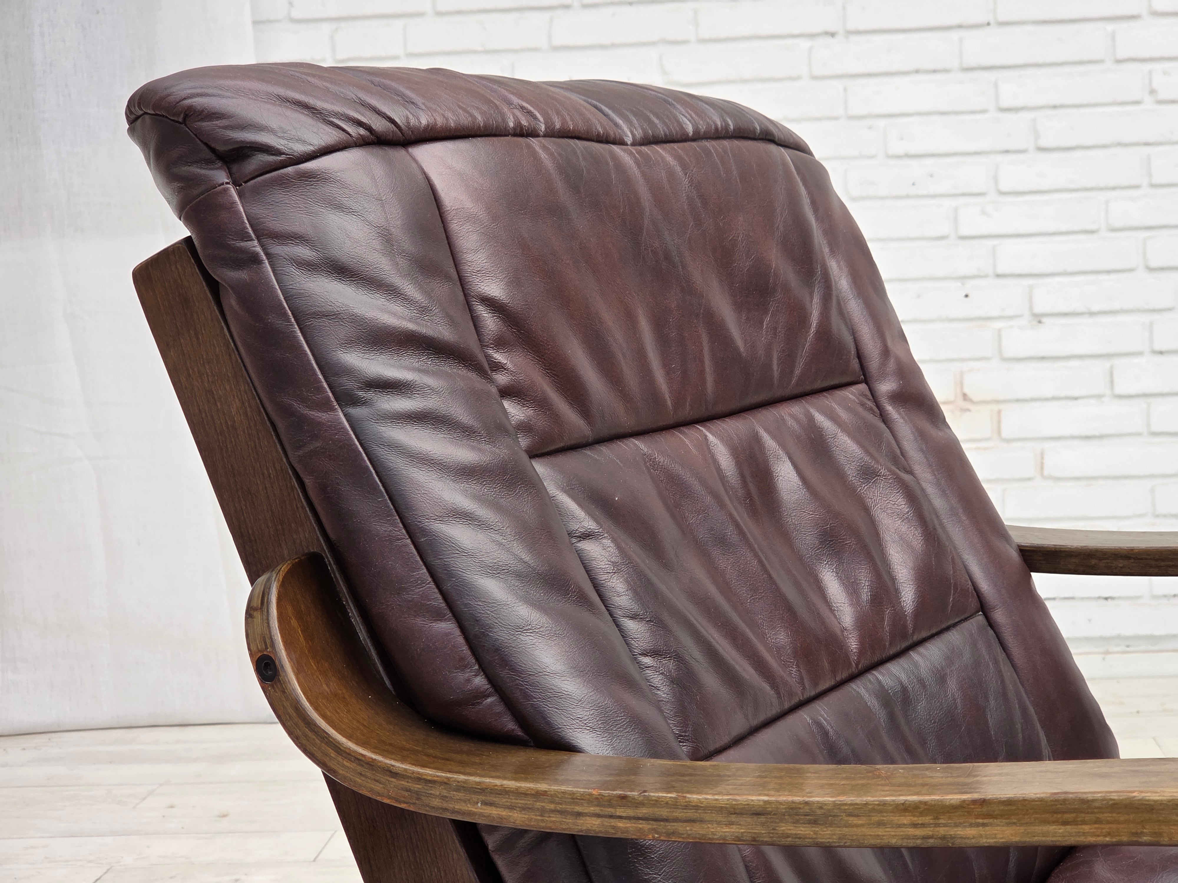 1970s_Scandinavian_Brown_Leather,_Beech_and_Canvas_Lounge_Armchair,_Denmark