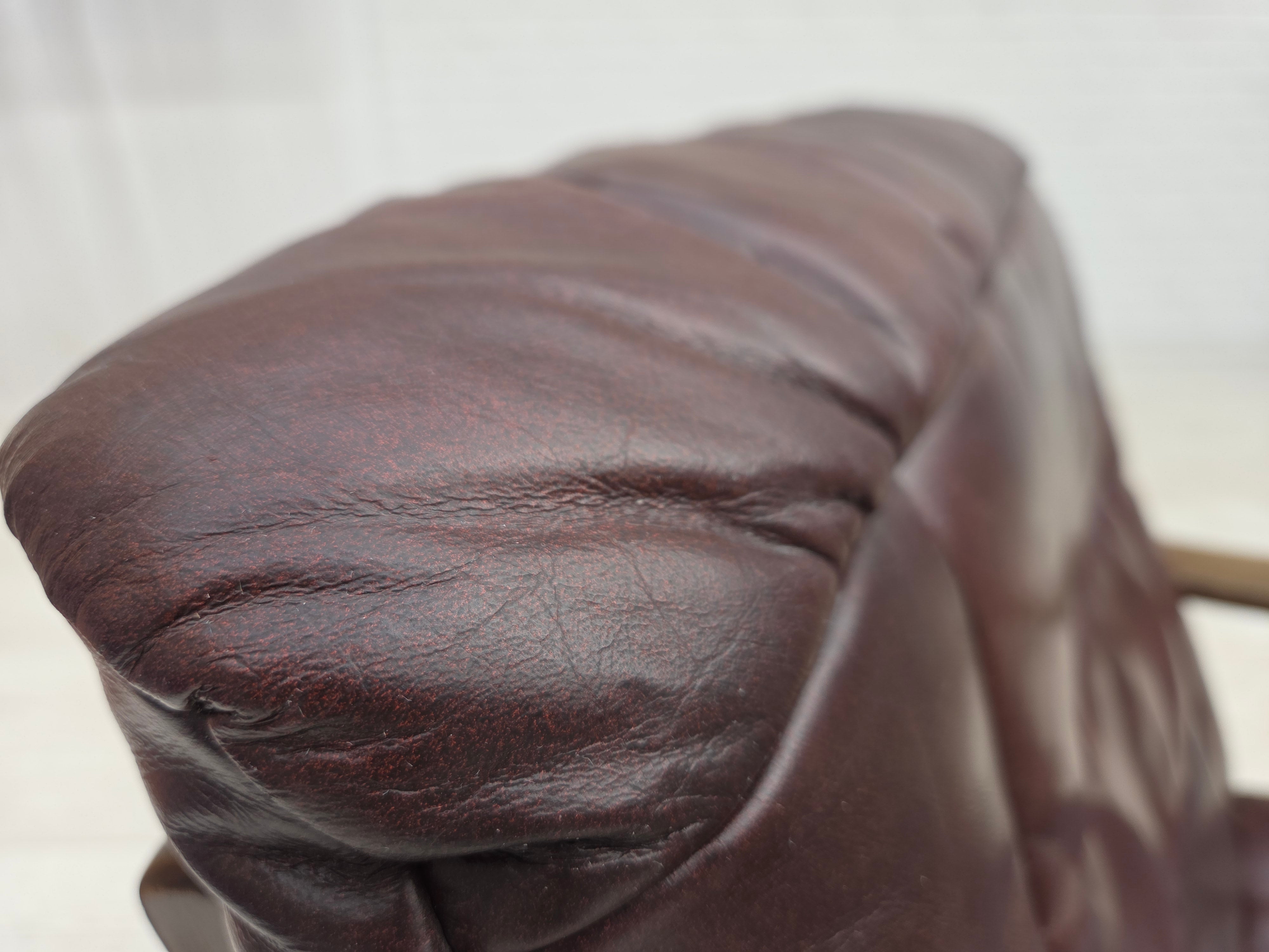 1970s_Scandinavian_Brown_Leather,_Beech_and_Canvas_Lounge_Armchair,_Denmark