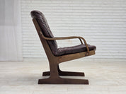 1970s_Scandinavian_Brown_Leather,_Beech_and_Canvas_Lounge_Armchair,_Denmark