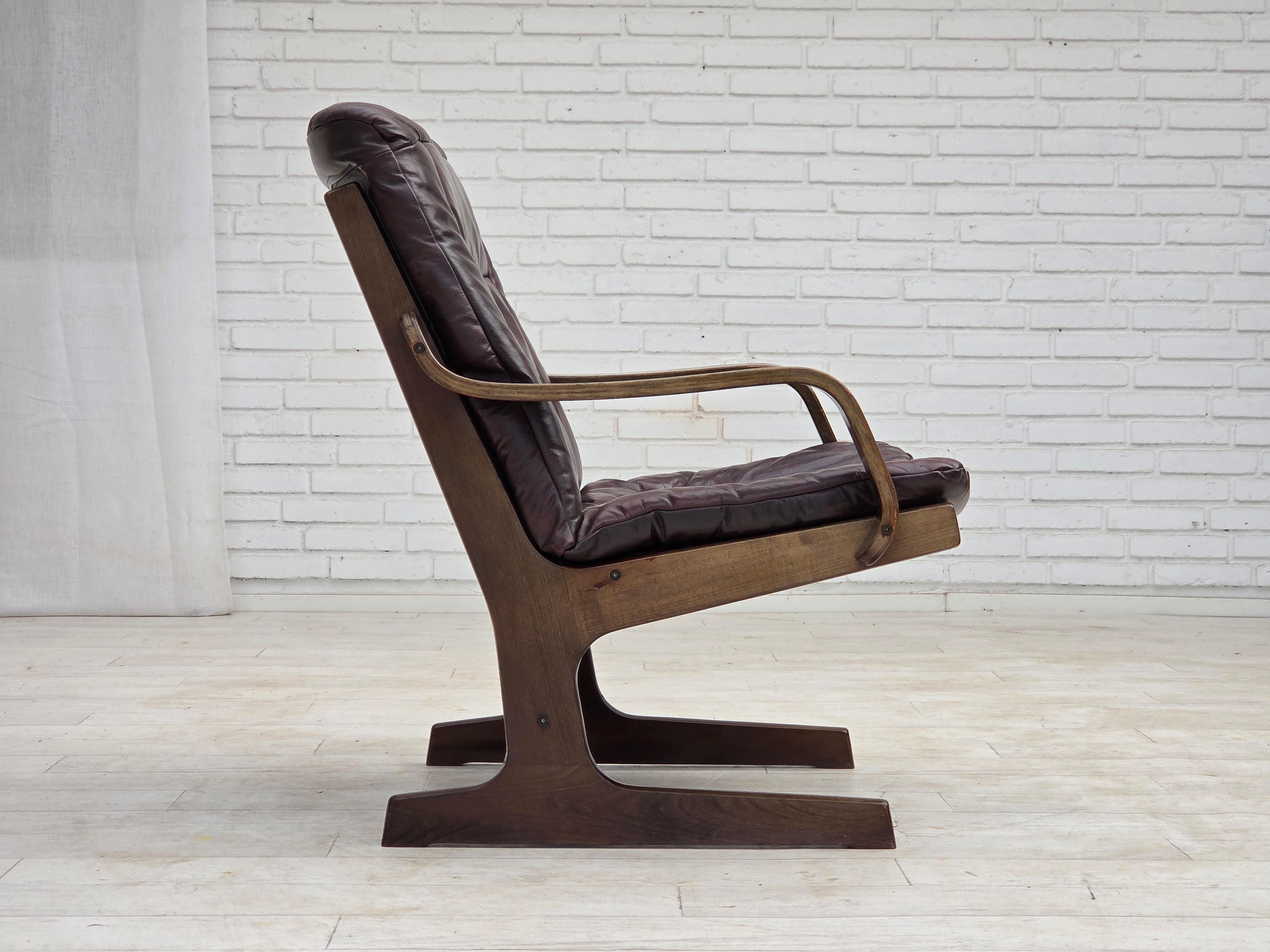 1970s_Scandinavian_Brown_Leather,_Beech_and_Canvas_Lounge_Armchair,_Denmark