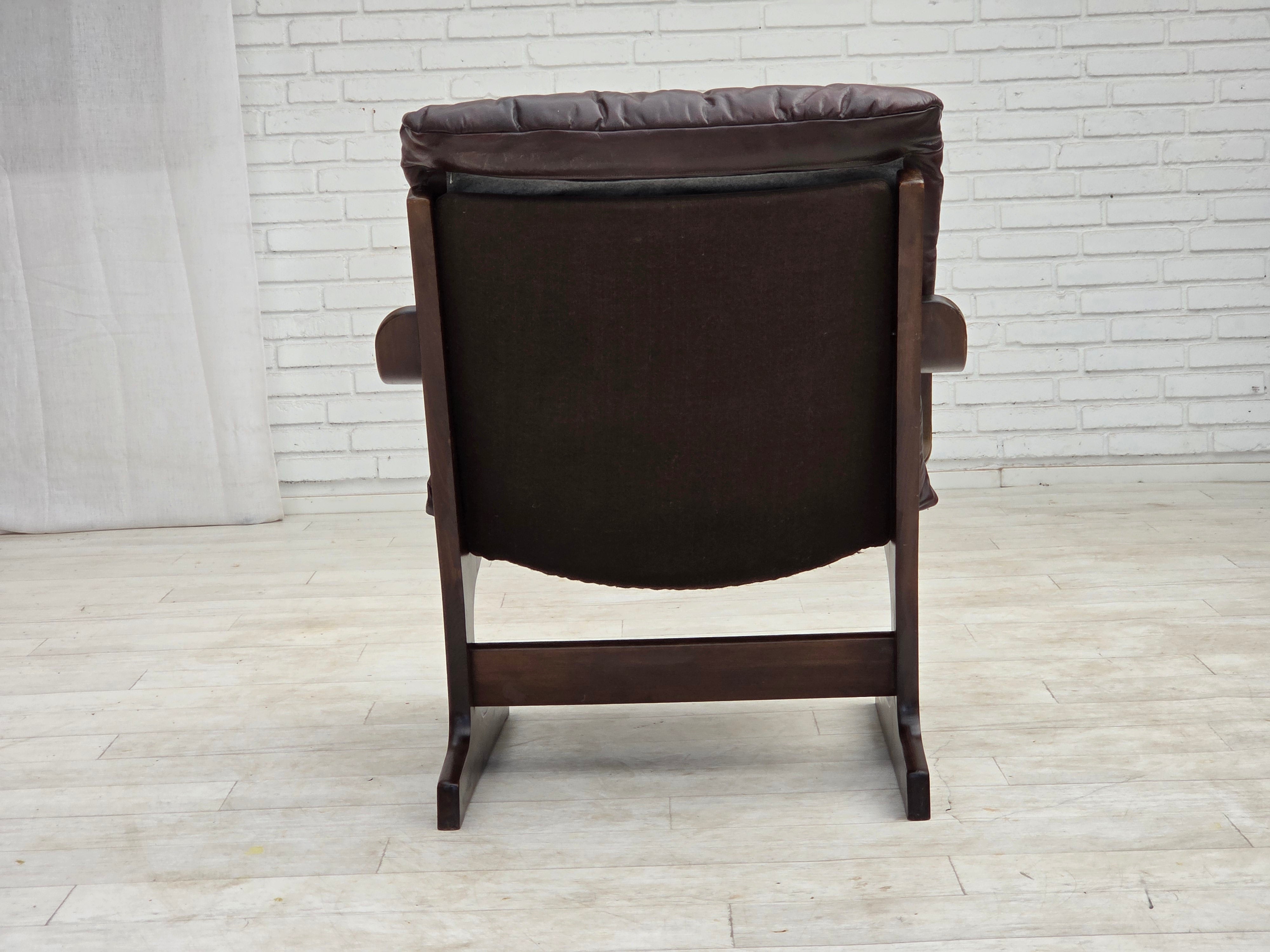 1970s_Scandinavian_Brown_Leather,_Beech_and_Canvas_Lounge_Armchair,_Denmark