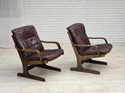 1970s_Scandinavian_Brown_Leather,_Beech_and_Canvas_Lounge_Armchair,_Denmark