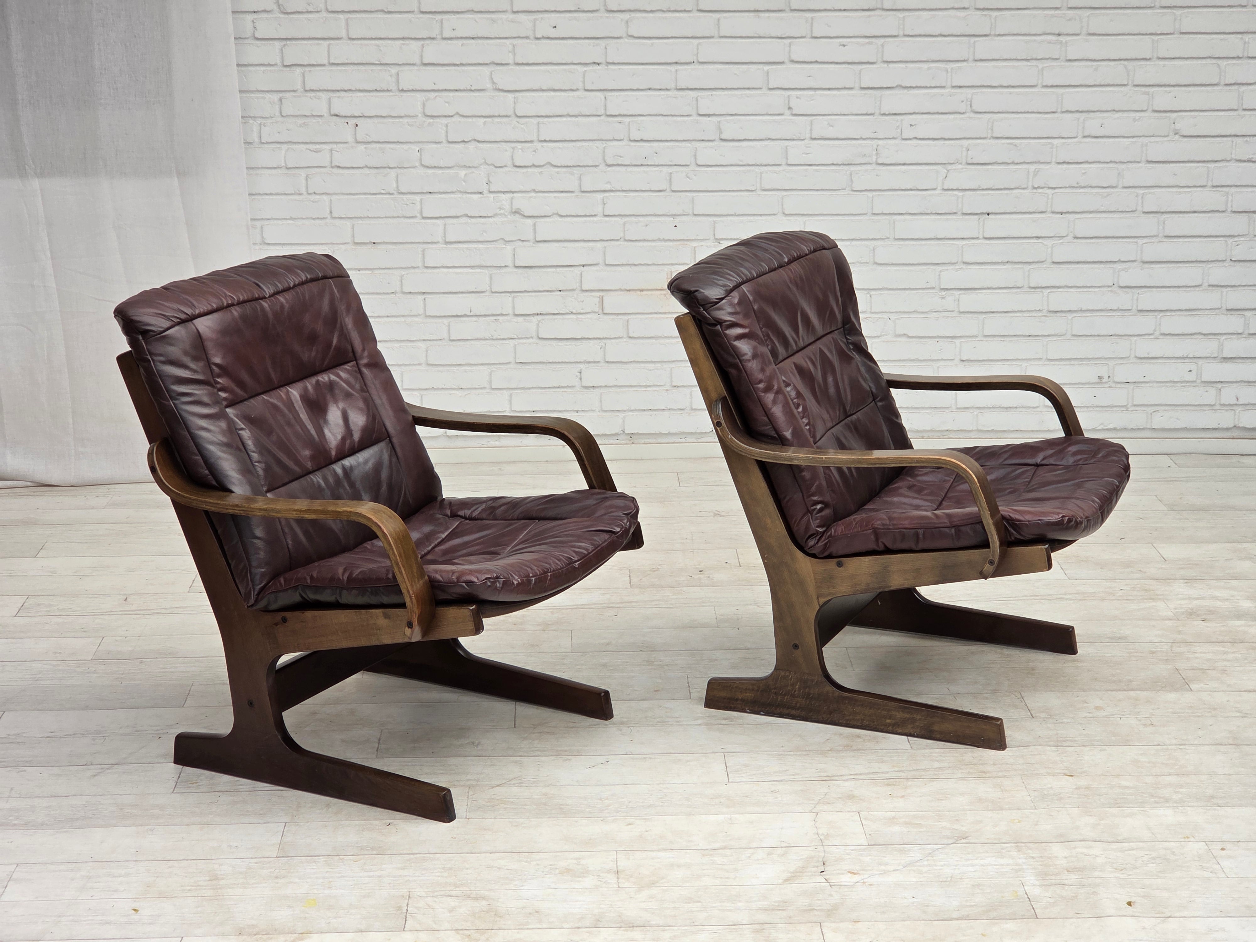 1970s_Scandinavian_Brown_Leather,_Beech_and_Canvas_Lounge_Armchair,_Denmark