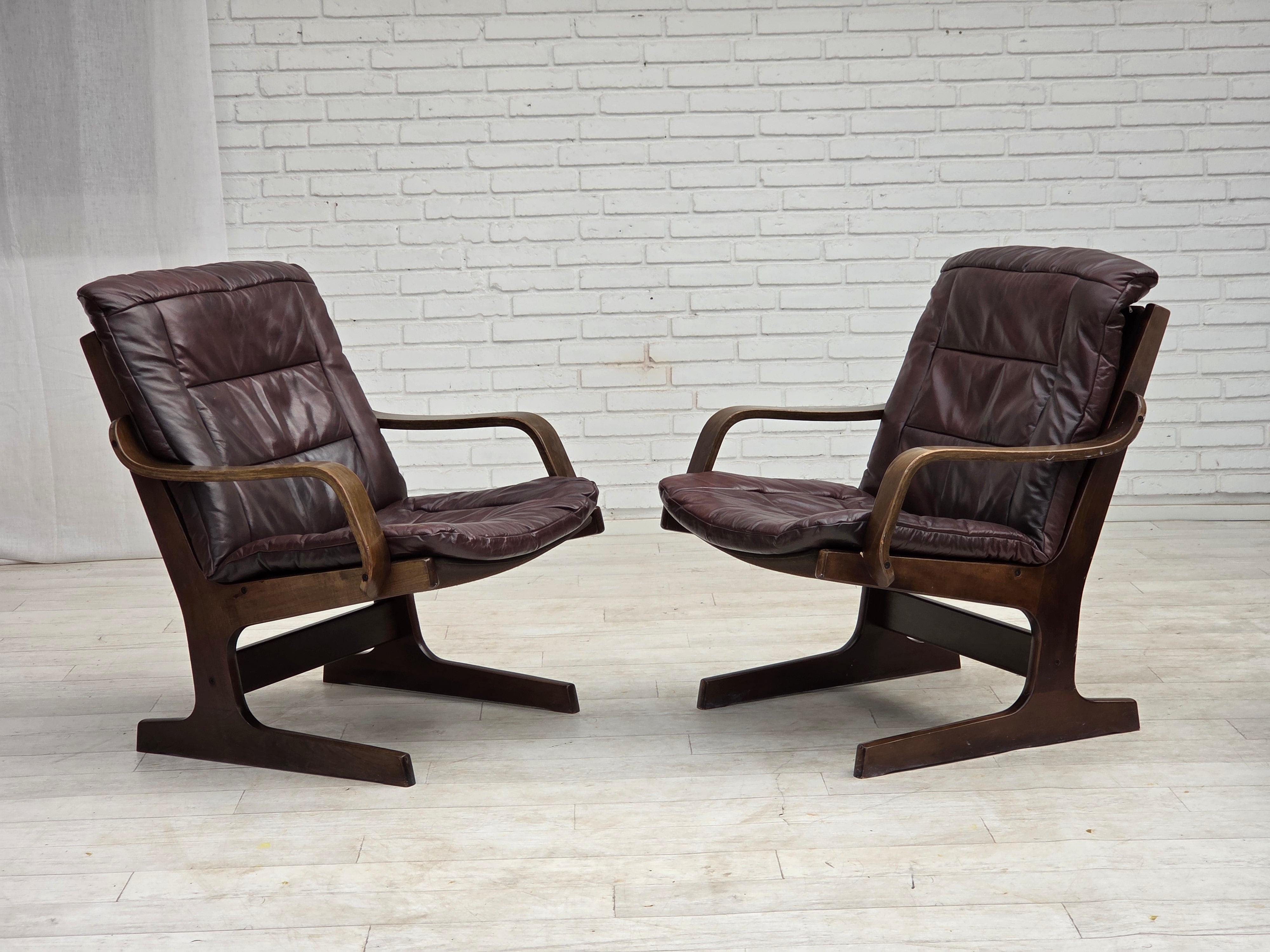 1970s_Scandinavian_Brown_Leather,_Beech_and_Canvas_Lounge_Armchair,_Denmark