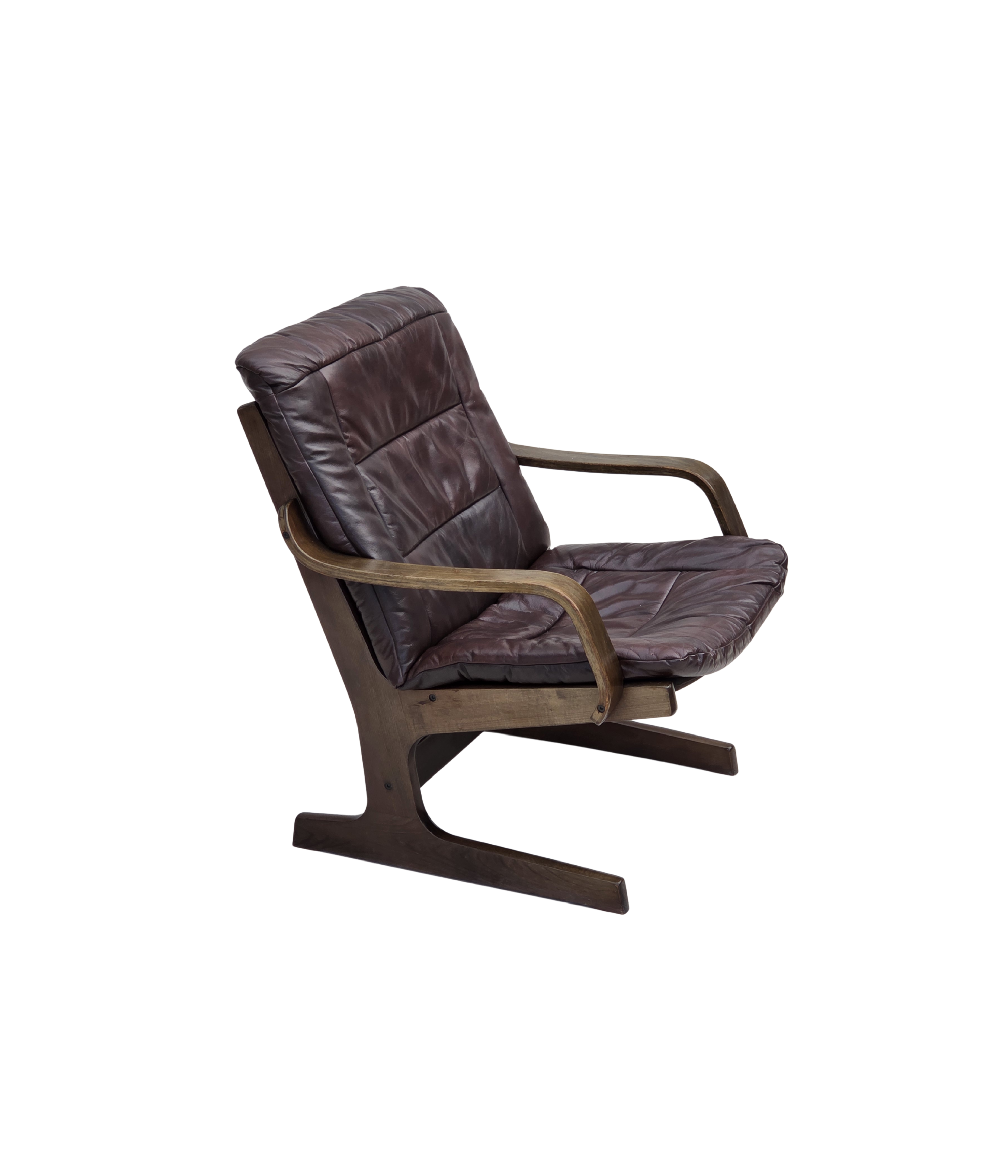 1970s_Scandinavian_Brown_Leather,_Beech_and_Canvas_Lounge_Armchair,_Denmark