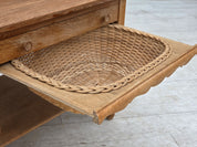Danish_Mid-Century_Modern_Solid_Oak_Table_with_Drawers_and_Rattan_Details,_circa_1965-1970
