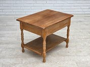 Danish_Mid-Century_Modern_Solid_Oak_Table_with_Drawers_and_Rattan_Details,_circa_1965-1970