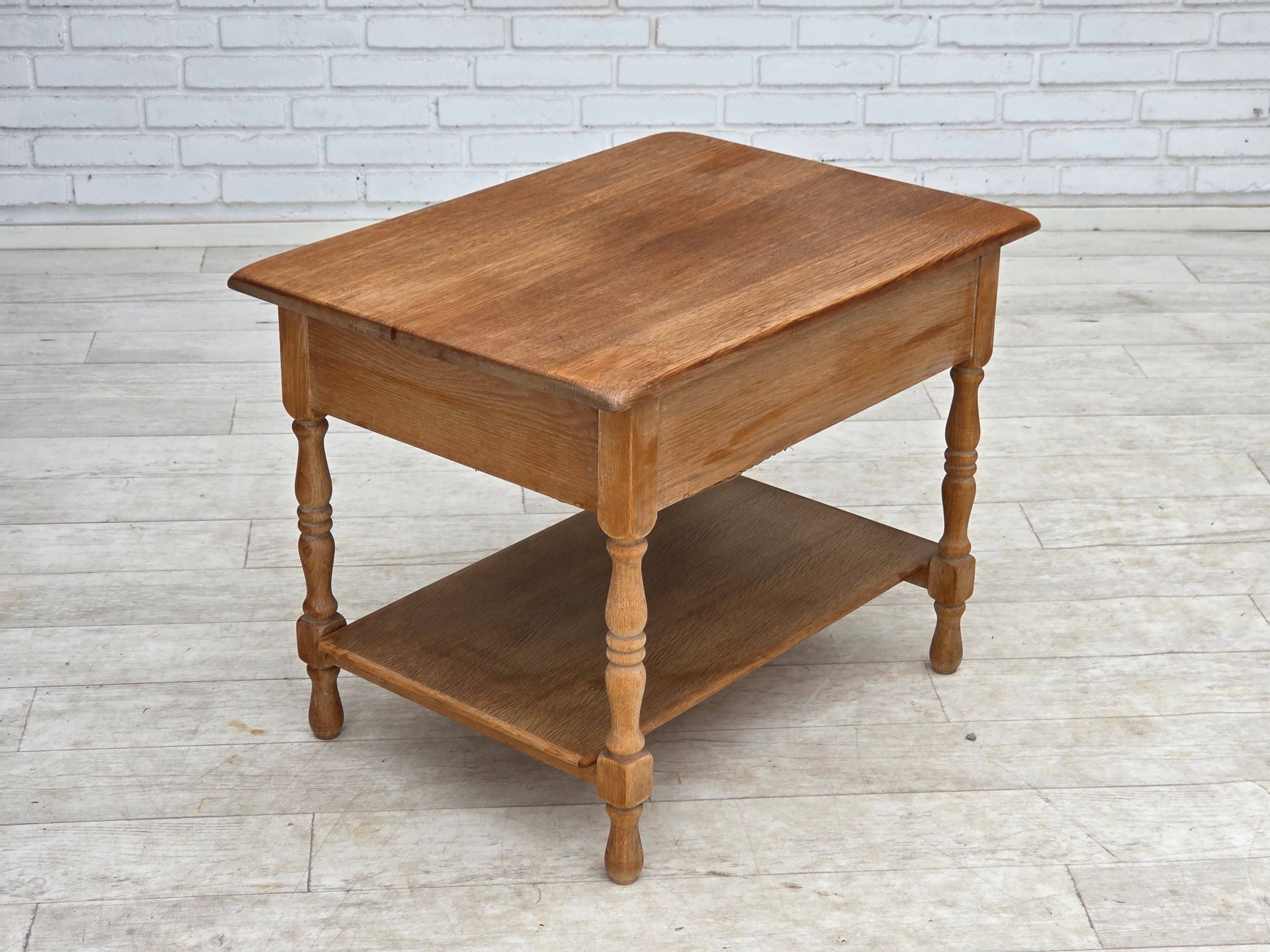 Danish_Mid-Century_Modern_Solid_Oak_Table_with_Drawers_and_Rattan_Details,_circa_1965-1970