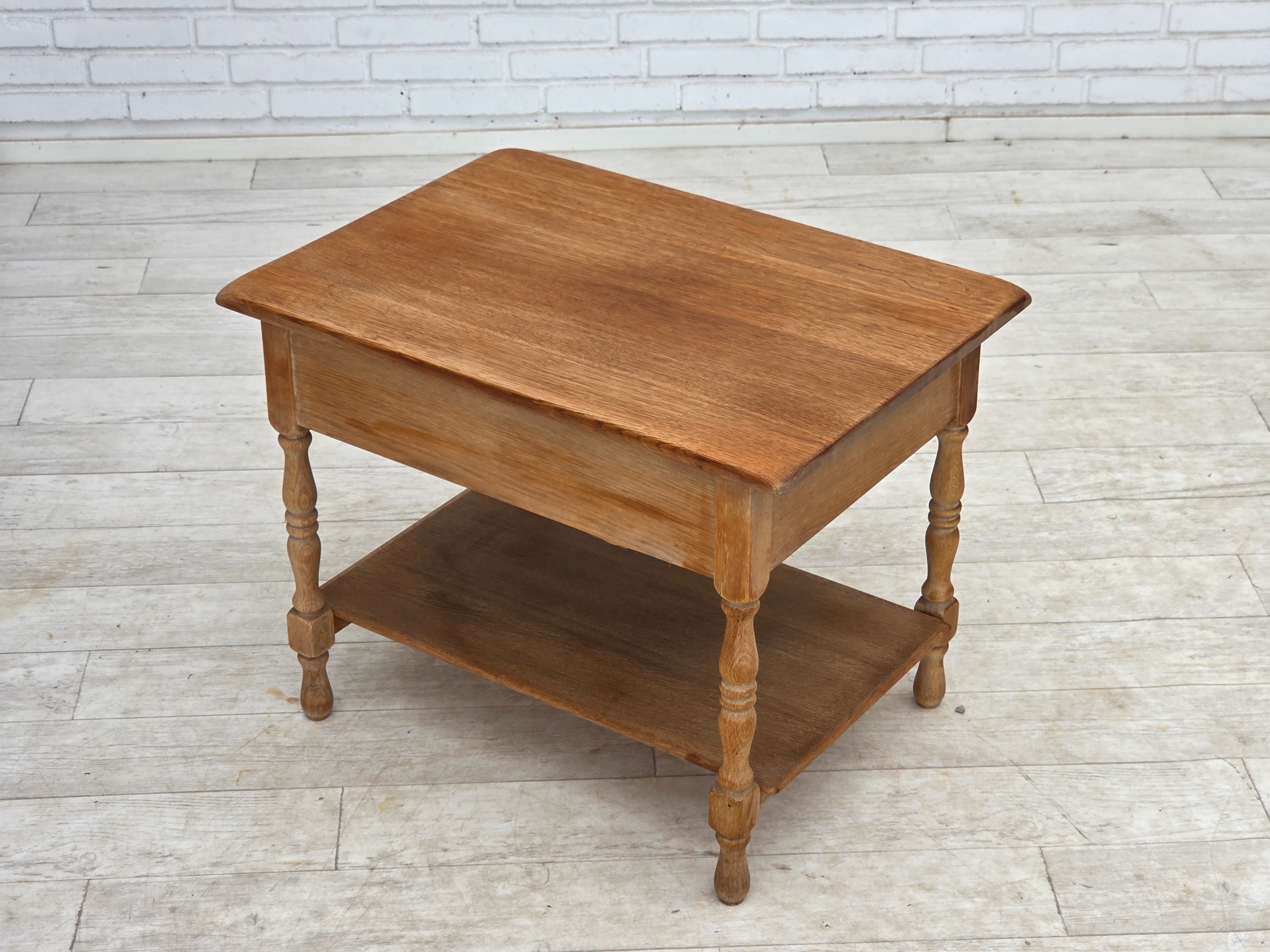 Danish_Mid-Century_Modern_Solid_Oak_Table_with_Drawers_and_Rattan_Details,_circa_1965-1970