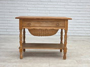 Danish_Mid-Century_Modern_Solid_Oak_Table_with_Drawers_and_Rattan_Details,_circa_1965-1970