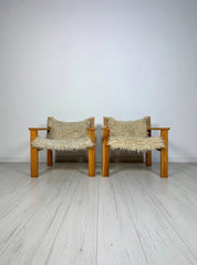 Set_of_2_Vintage_Pine_Lounge_Chairs_by_Erik_Wørts_for_IKEA,_Beige_Canvas_and_Sheepskin,_Scandinavian_Design,_1977