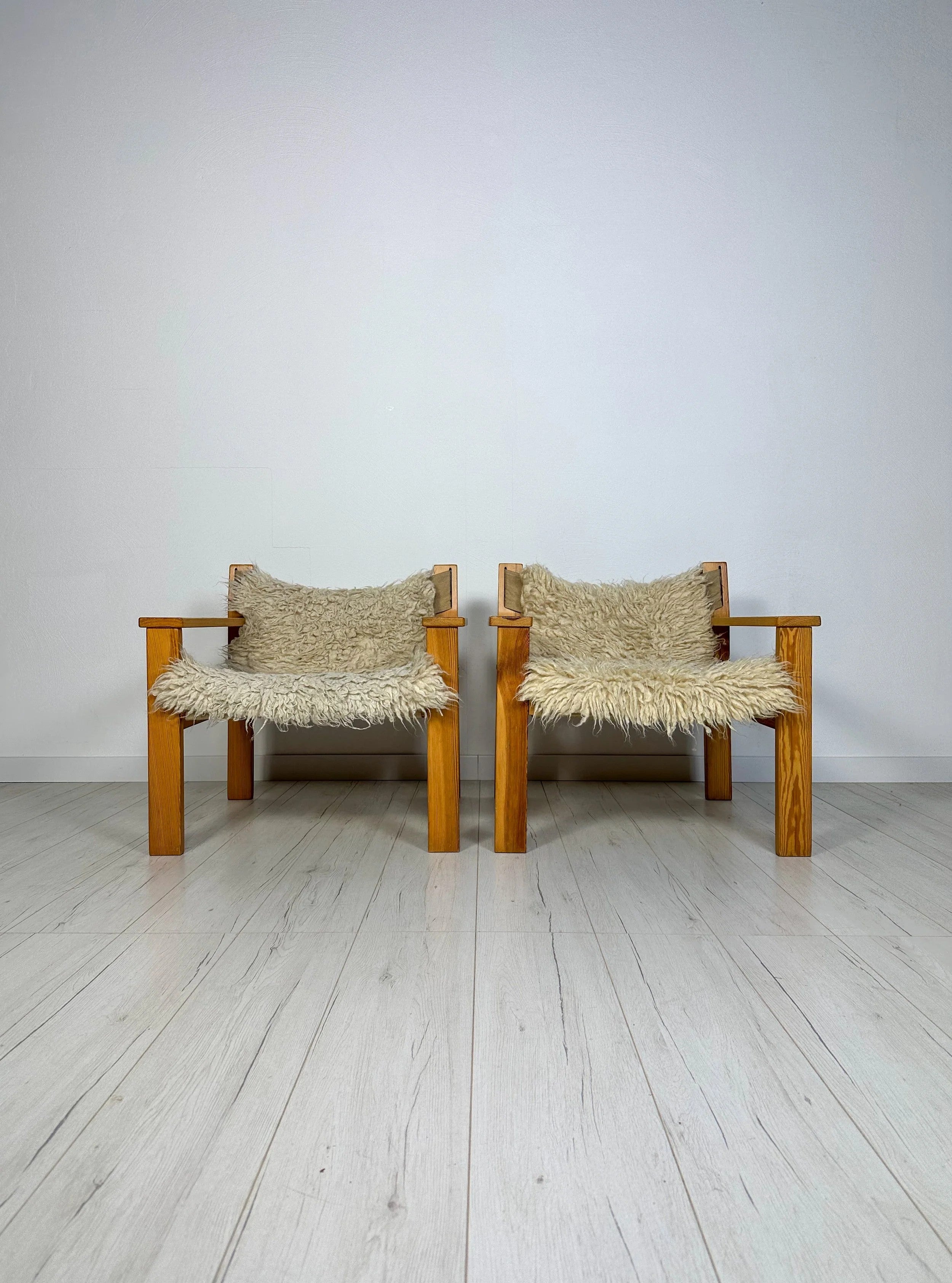 Set_of_2_Vintage_Pine_Lounge_Chairs_by_Erik_Wørts_for_IKEA,_Beige_Canvas_and_Sheepskin,_Scandinavian_Design,_1977