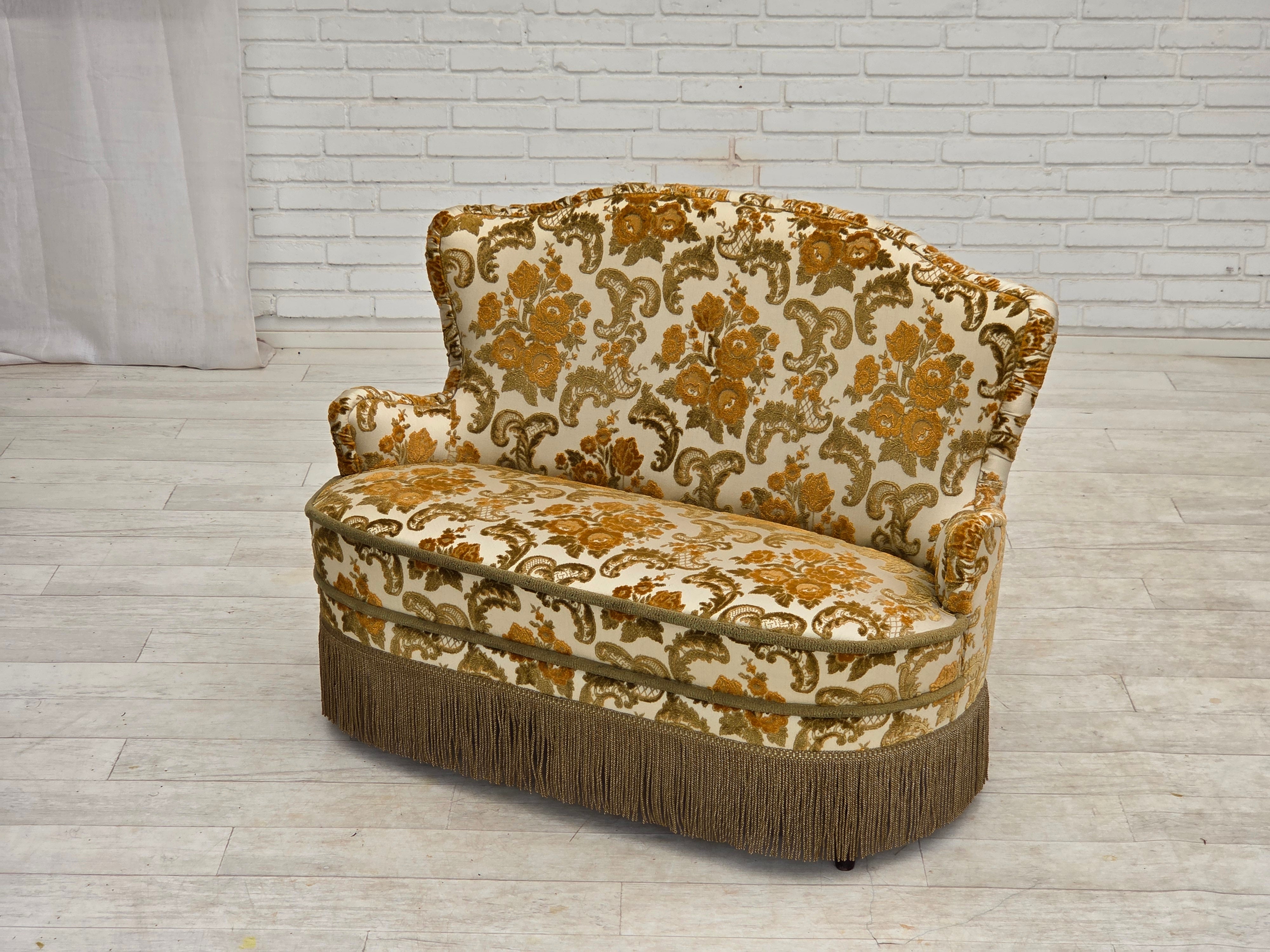 Small_Danish_Two-Seater_Sofa_in_Brown_Beige_Fabric_and_Beech,_Denmark,_1970s