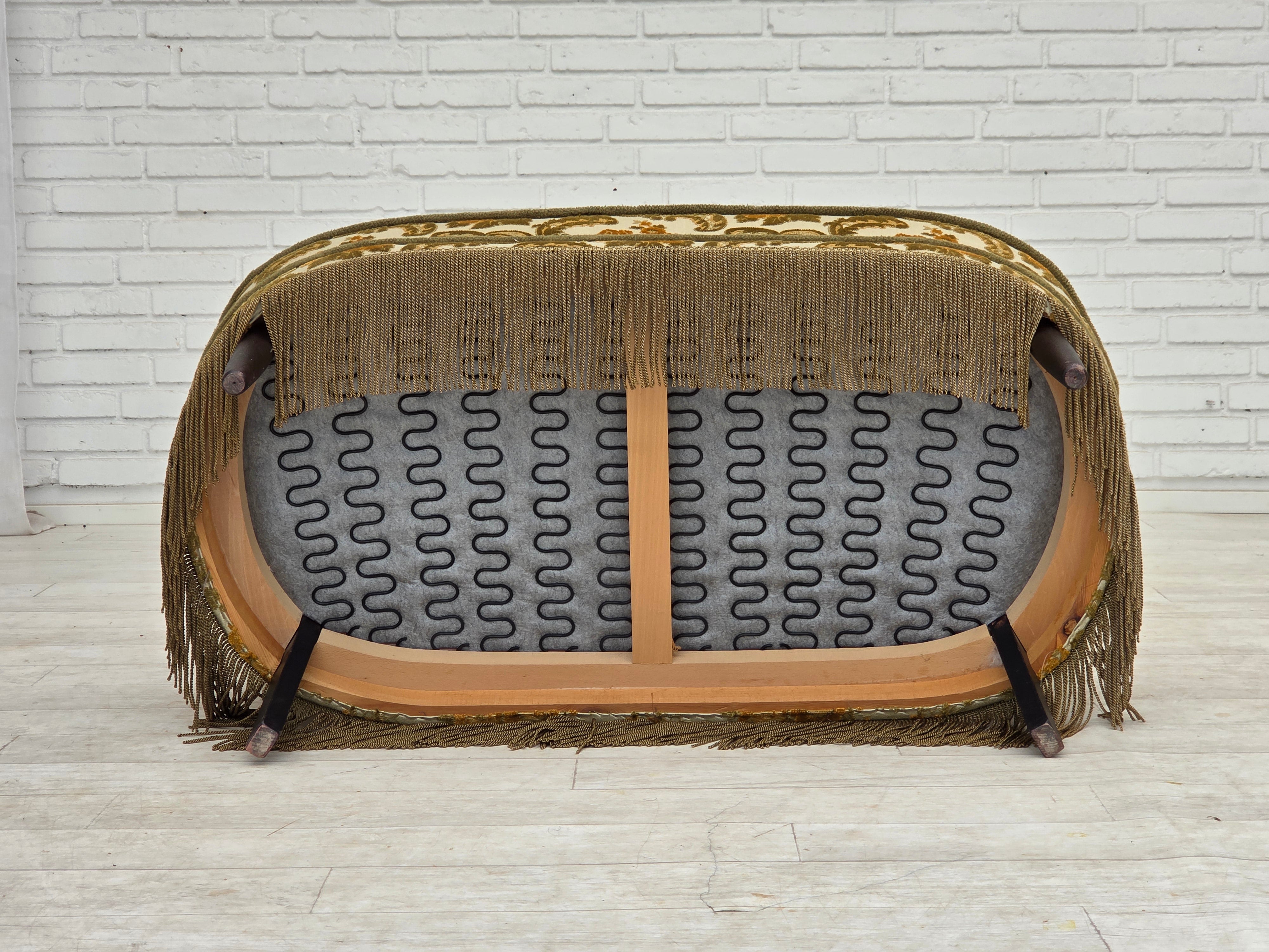 Small_Danish_Two-Seater_Sofa_in_Brown_Beige_Fabric_and_Beech,_Denmark,_1970s