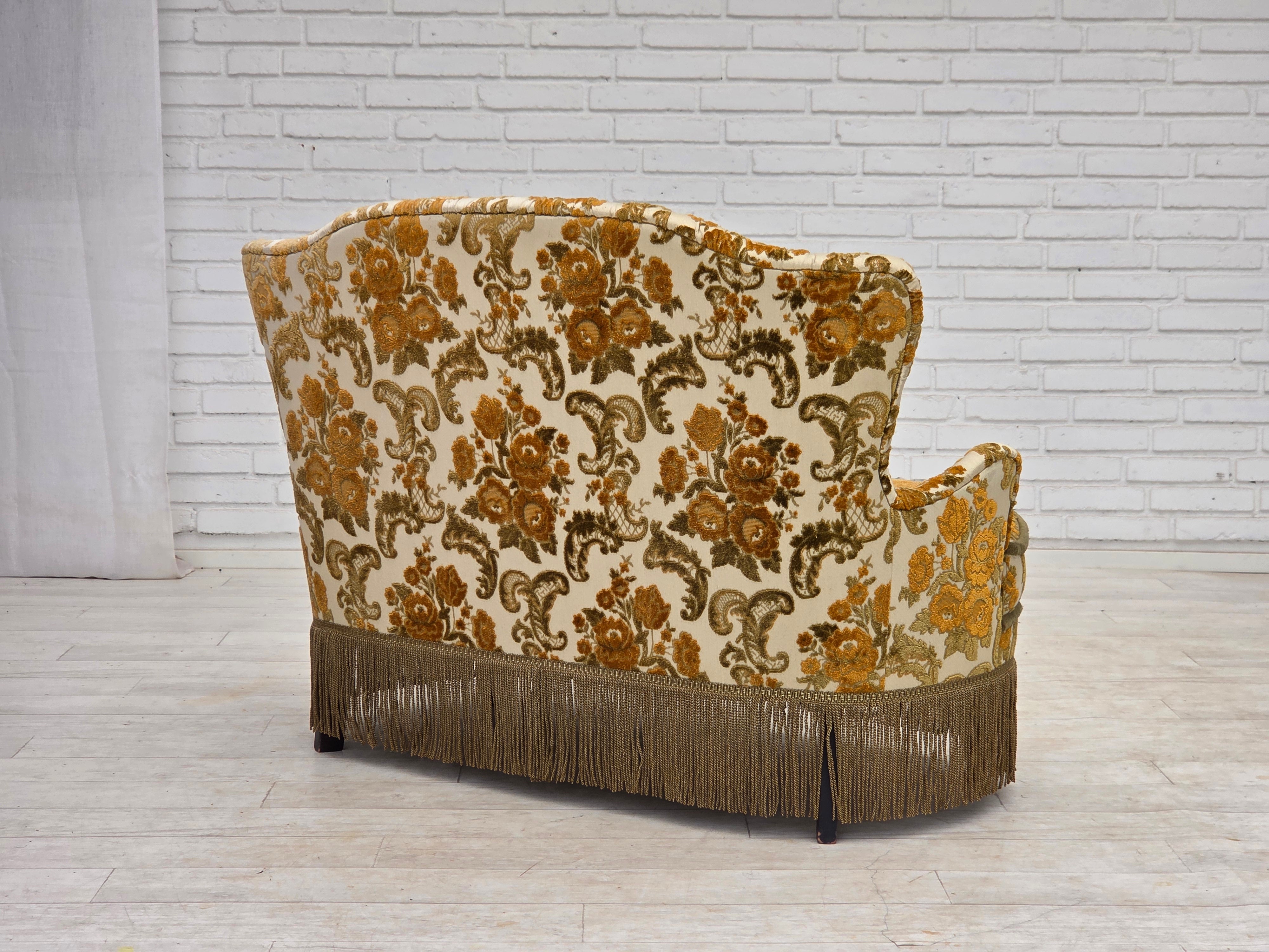 Small_Danish_Two-Seater_Sofa_in_Brown_Beige_Fabric_and_Beech,_Denmark,_1970s