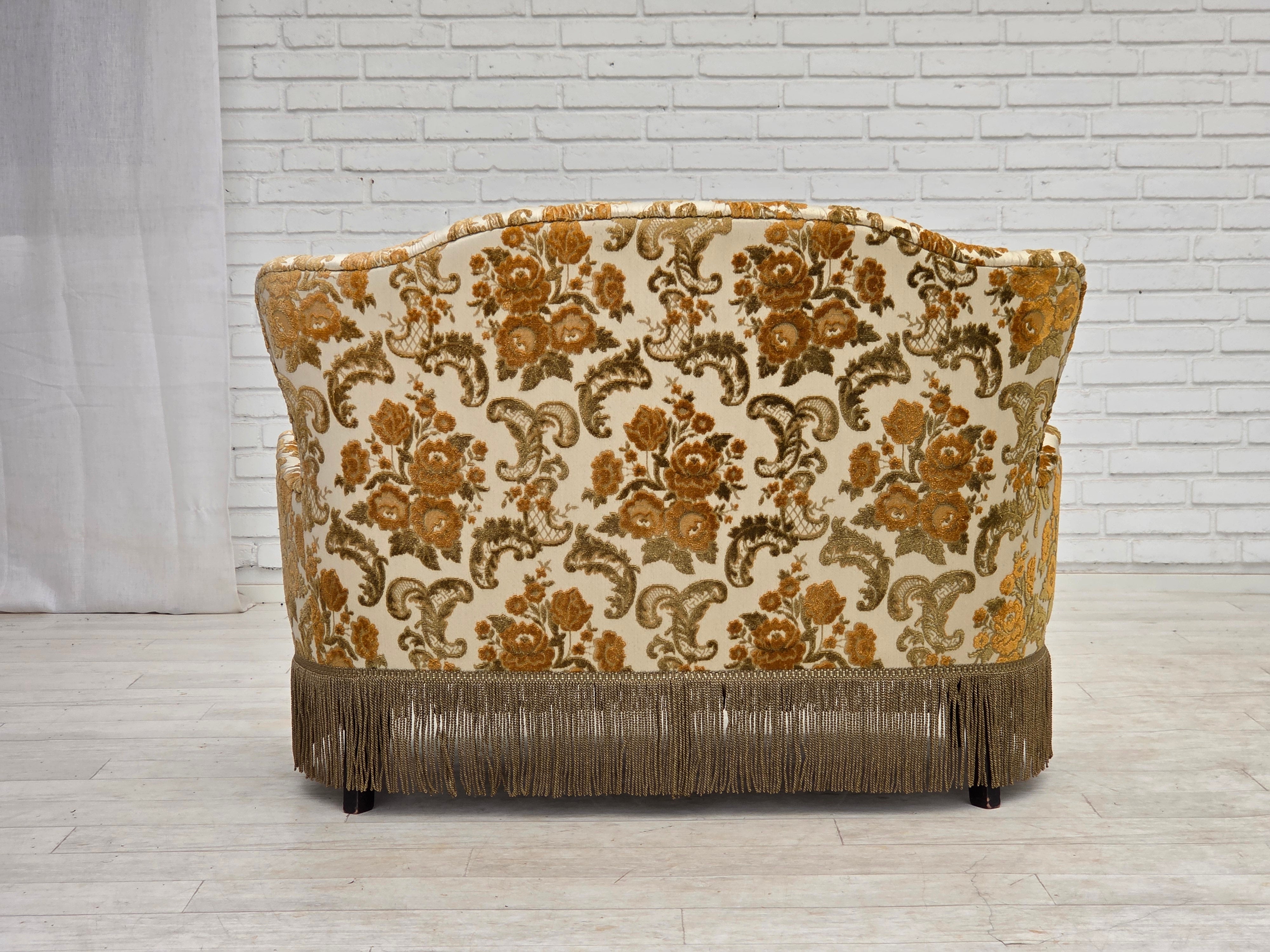 Small_Danish_Two-Seater_Sofa_in_Brown_Beige_Fabric_and_Beech,_Denmark,_1970s