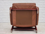 Set_of_Swedish_Armchair_with_Footstool_in_Brown_Leather_and_Dark_Beech,_Scandinavian_Design,_1970s