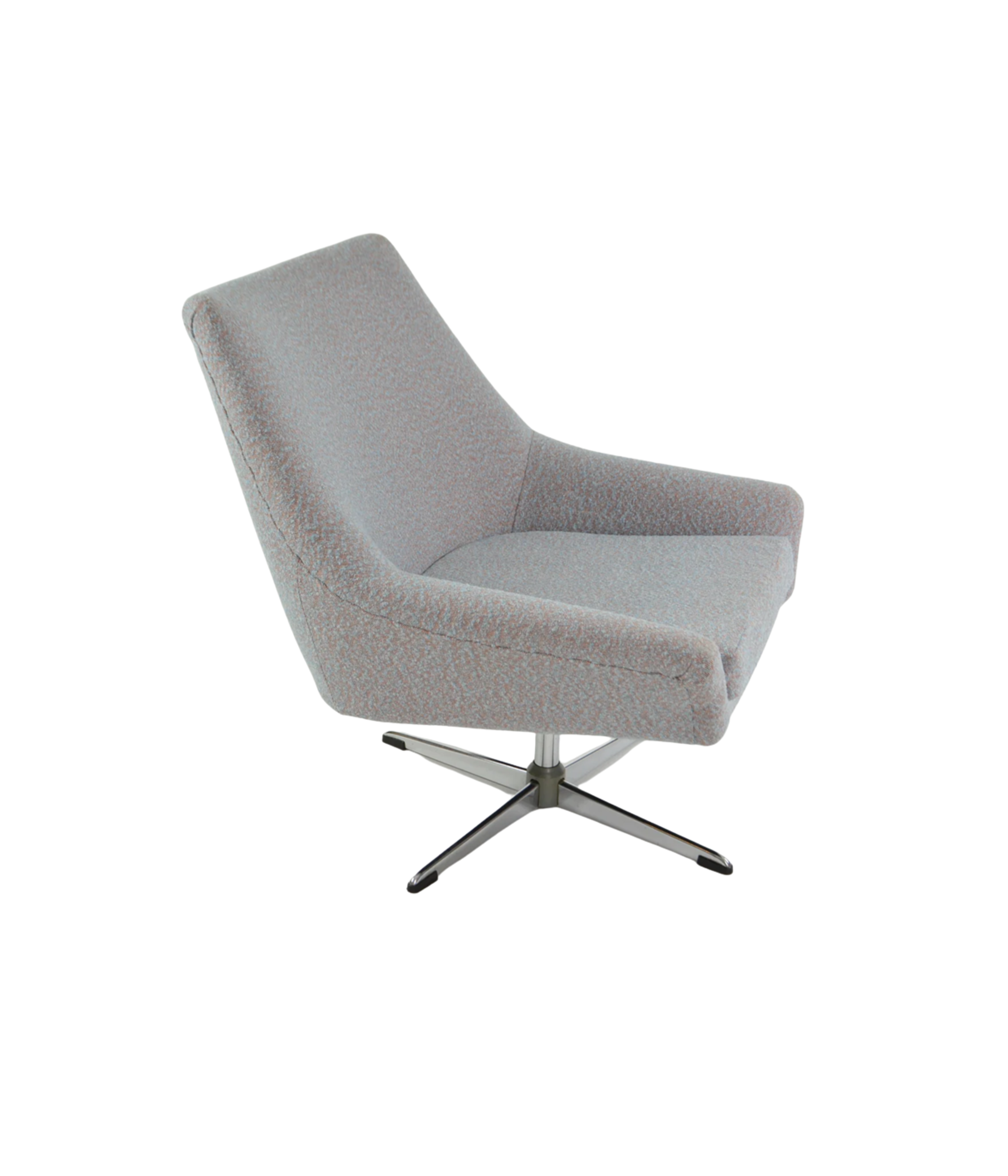 1970s_Swivel_Shell_Armchair_in_Light_Blue_and_Terracotta_Fabric_with_Chrome_Base