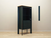 1980s_Danish_Oak_Veneer_Showcase_Green_Stain_Glass_Shelf_Drawers_Lighting