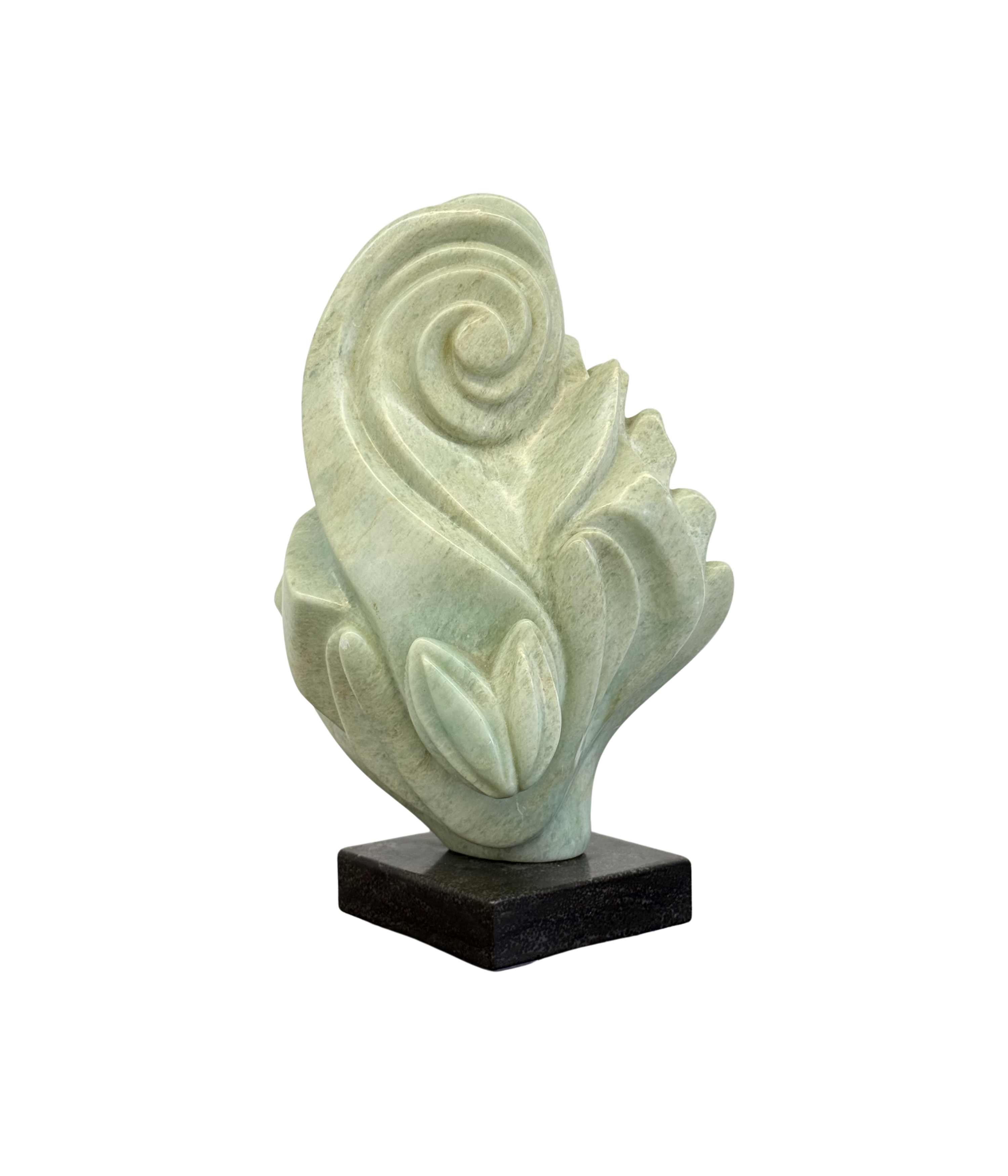 1980s_Freeform_Green_Stone_Sculpture_on_Marble_Base