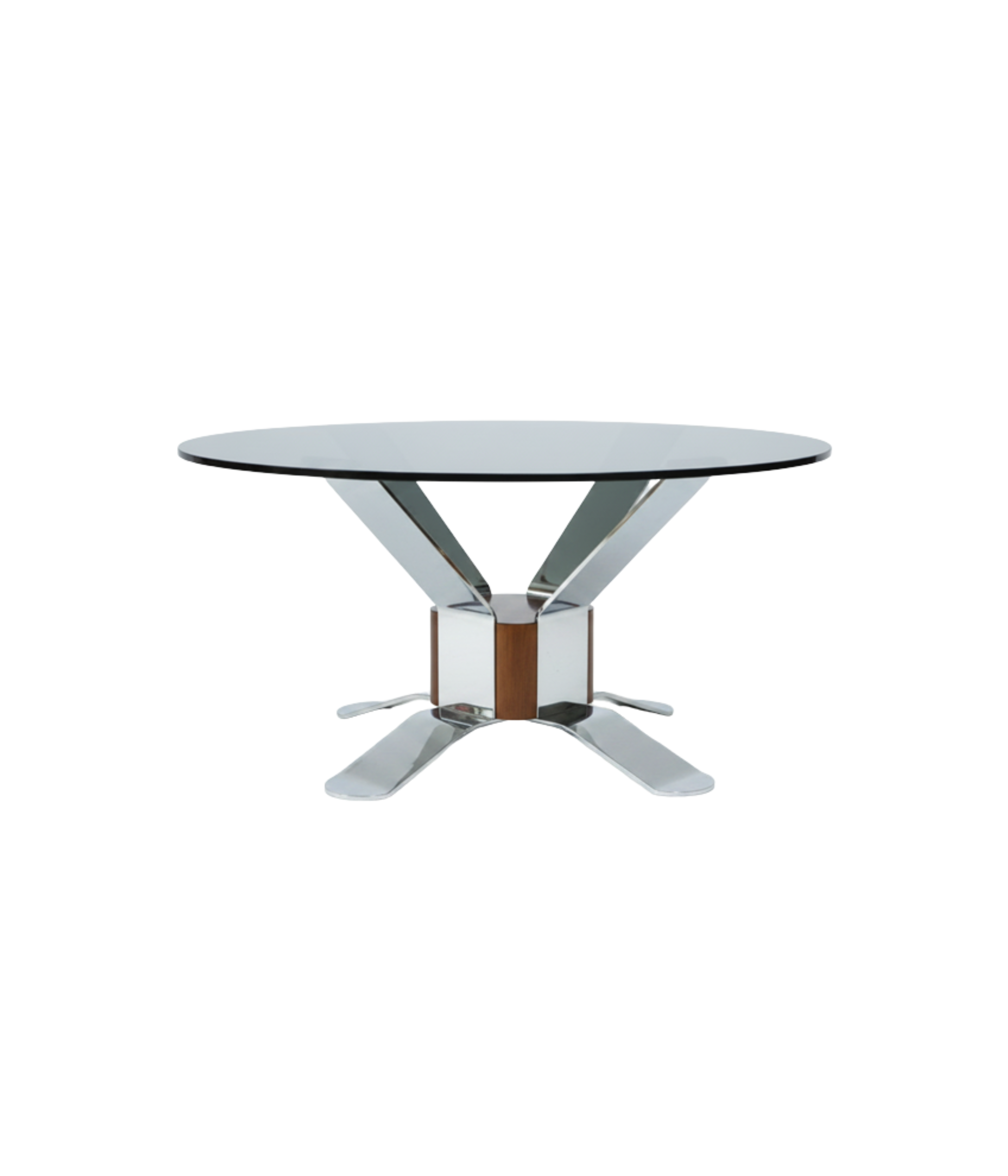 1980s_German_Round_Dining_Table_in_Solid_Teak_and_Chrome_Steel
