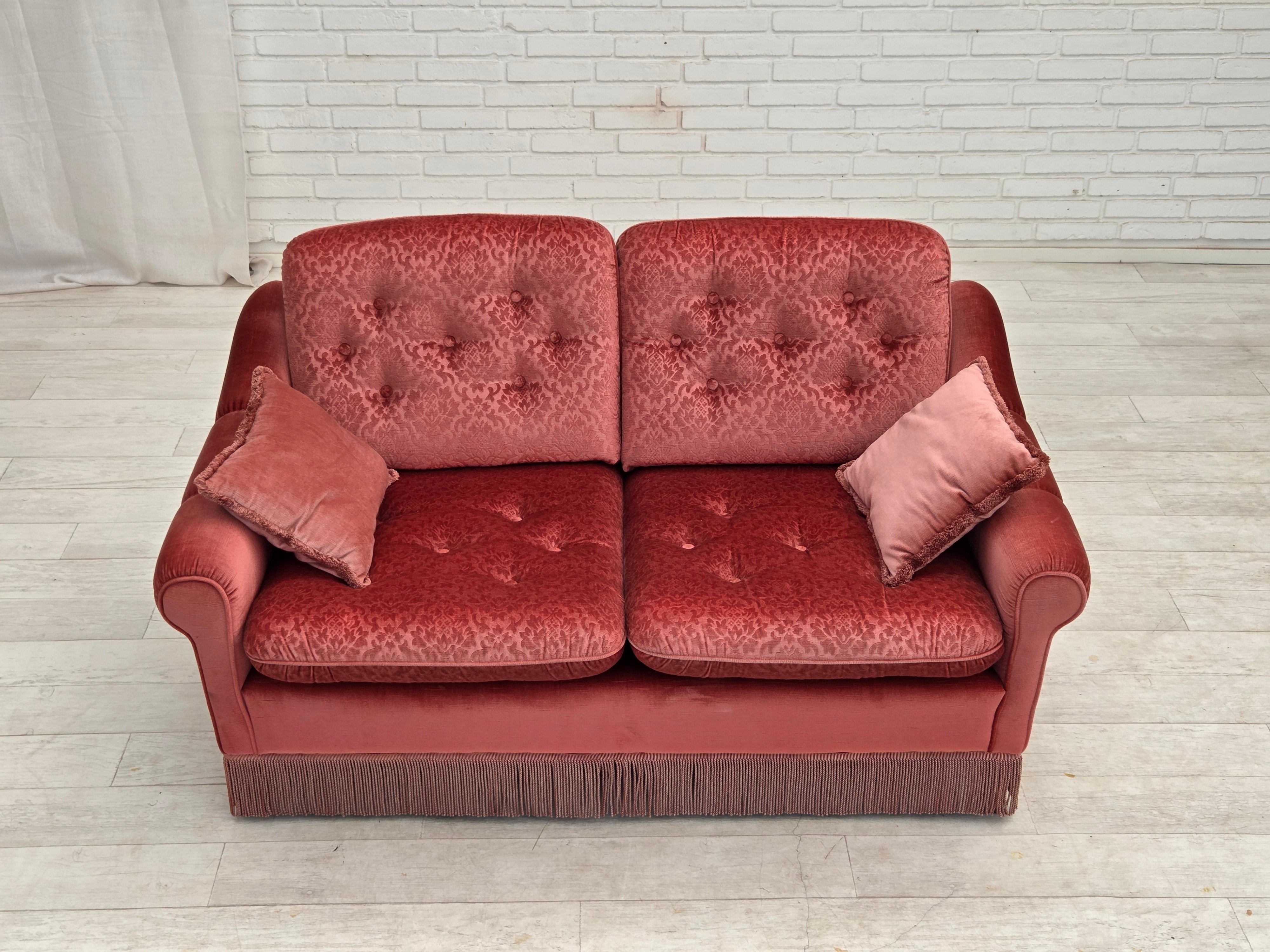 Scandinavian_Pink_Velour_2-Seater_Sofa_with_Beech_Legs,_Denmark_or_Sweden,_1980s