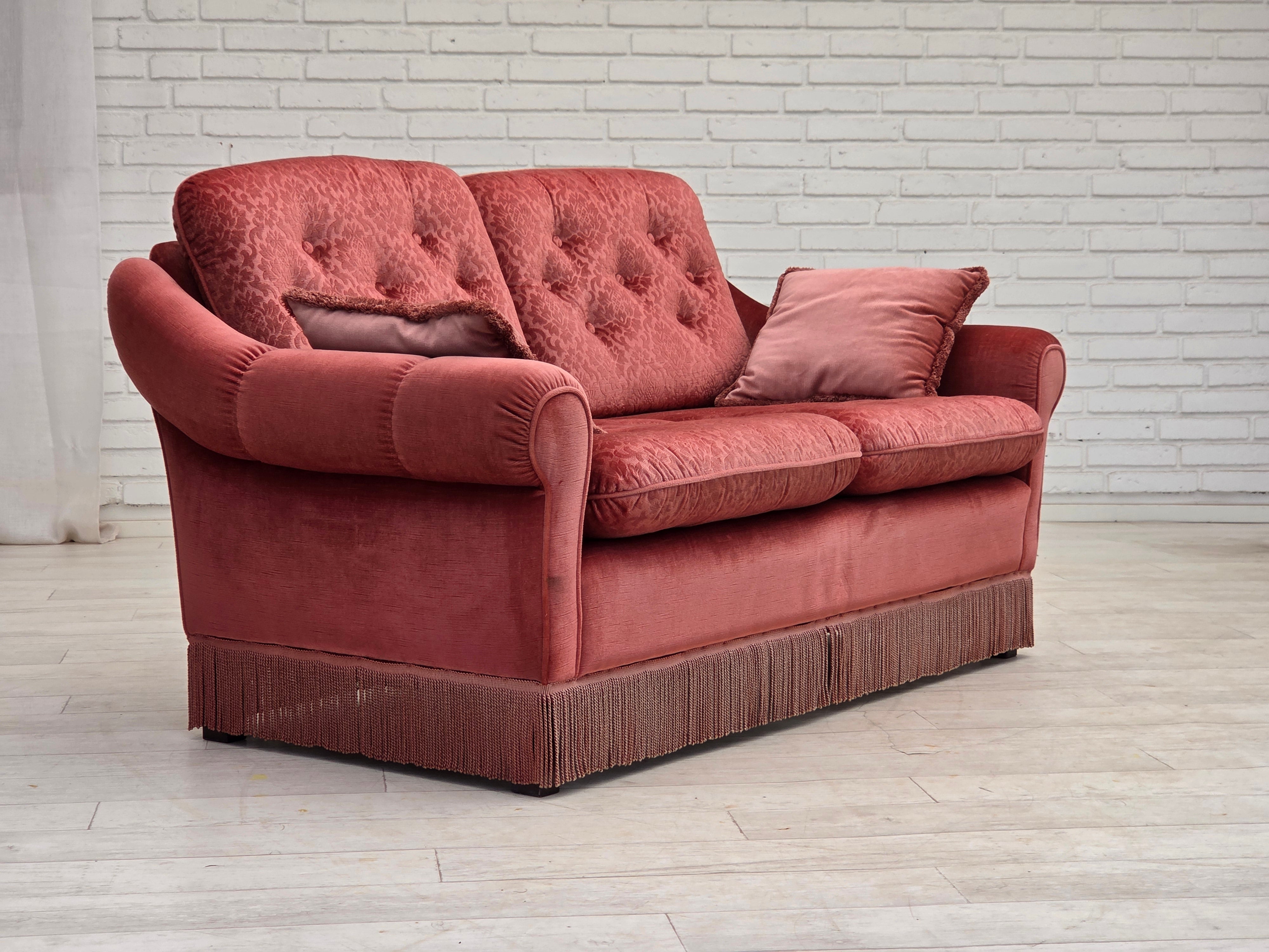 Scandinavian_Pink_Velour_2-Seater_Sofa_with_Beech_Legs,_Denmark_or_Sweden,_1980s